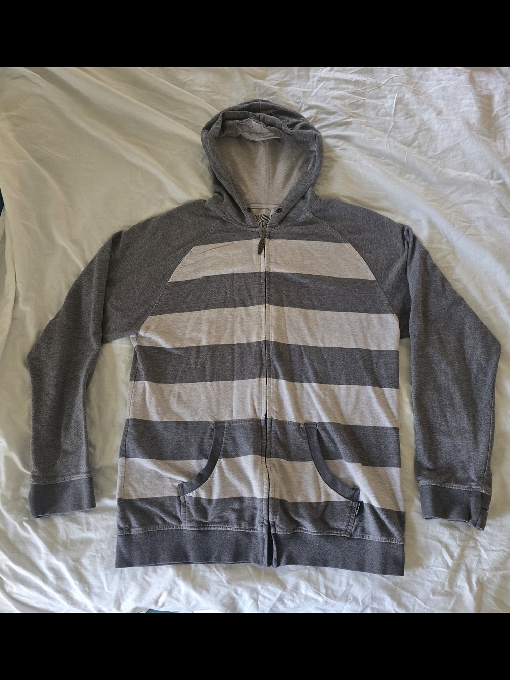 Empyre Men's Gray and Light Gray Striped Zip-Up Hoodie Sweater